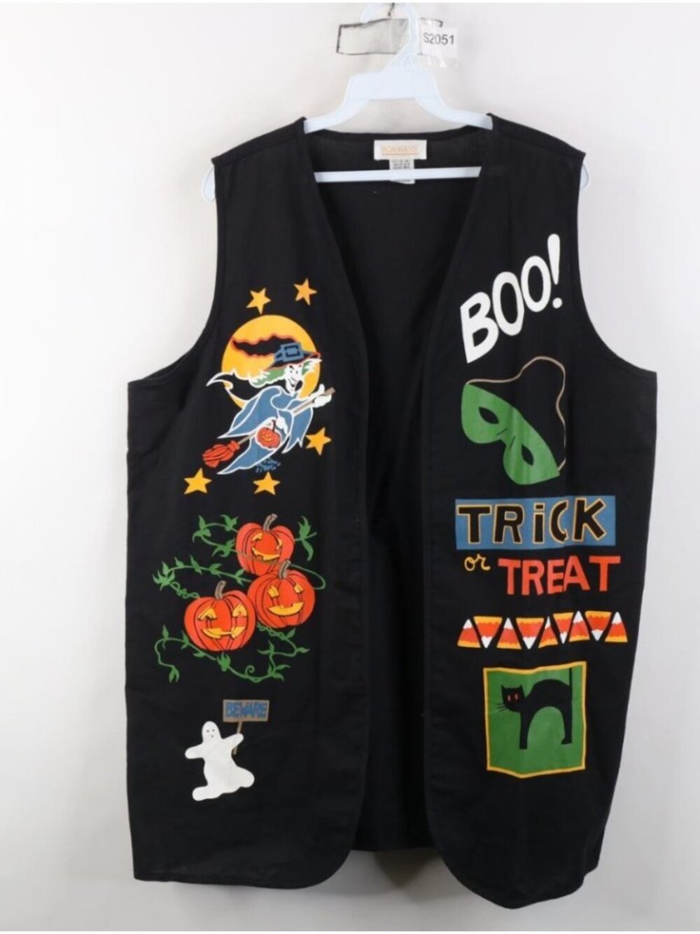 Vintage 90s Streetwear Womens Medium Halloween Witch Open Front Vest Jacket USA